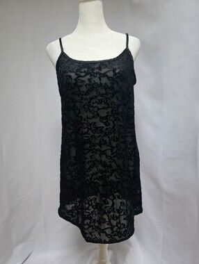 Bed of Roses Black Velvet Burnout Mesh Chemise Slip Lingerie Size L Goth